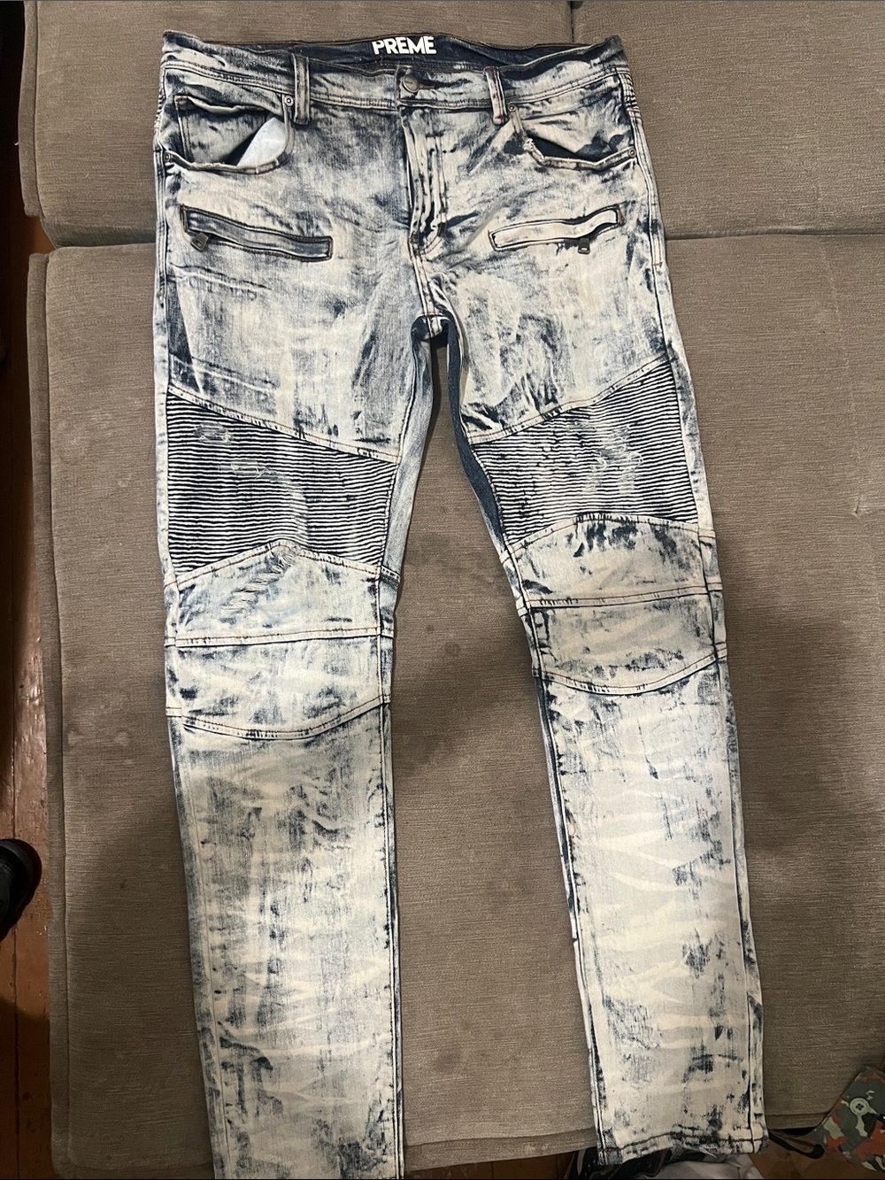 PREME Men's Light Blue Acid-Wash Skinny Jeans